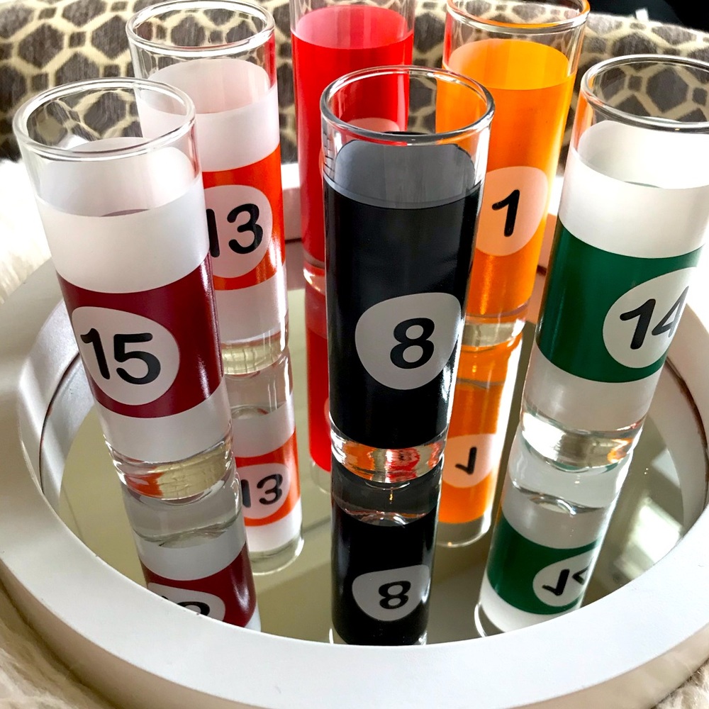 Pool Parlor Billiards 🎱 vintage Luminarc Shooters - Set of 6